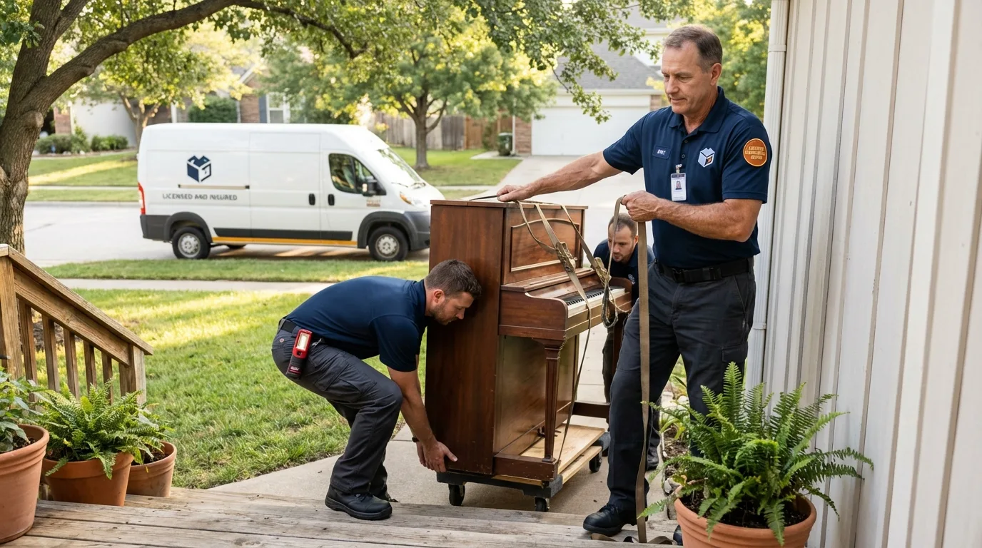 Licensed piano movers securing grand piano in Wytheville, VA