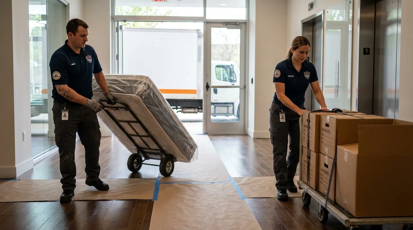 Professional apartment movers loading elevator in Wytheville, VA